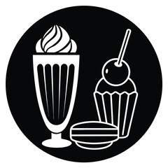 Sweet Treats Delicious Milkshake, Cupcake, and Macaron Illustration