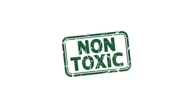 Animated 'Non Toxic' red rubber stamp on a green screen background for promoting safe, chemical-free products in health, beauty, and eco-conscious content.