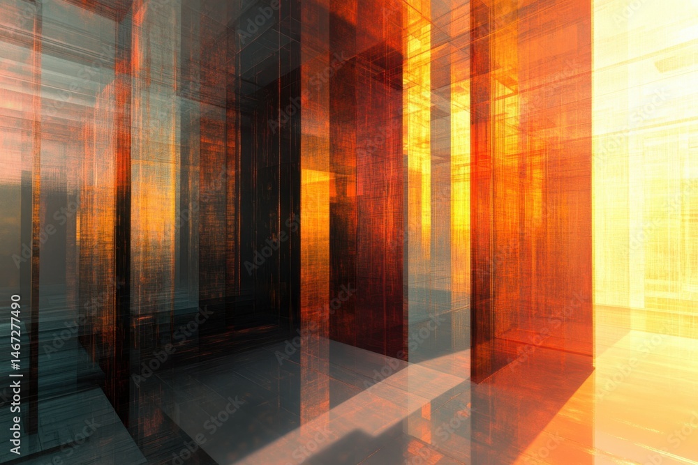 Aufkleber abstract rendering of a corridor with golden light reflecting off of the walls and floor space