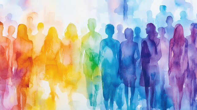 A large crowd of people, simple shapes, and brush strokes. Minimalistic silhouettes of a large body of people..