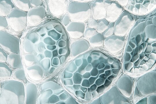 A visually intricate depiction of cells or bubbles with a light, airy, and almost ethereal quality to the rendering.