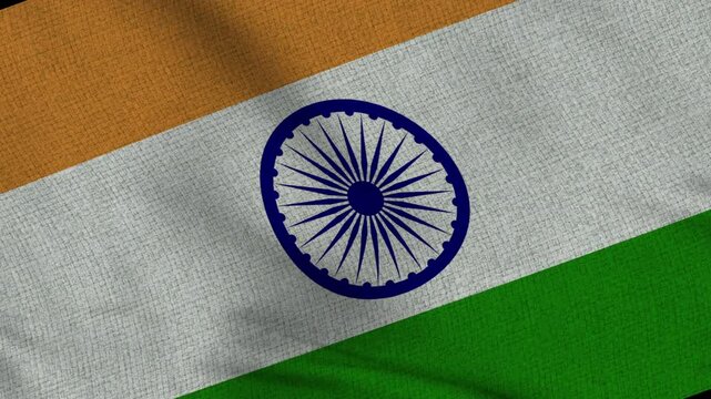 India Close-up flag animation seamless loop. 4K