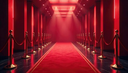 Fototapeta premium Elegant red carpet entrance, shimmering lights, luxury event , sophistication, elegance
