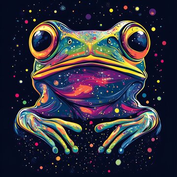 Cosmic Frog, Night Sky, Psychedelic Art, T-Shirt Design
