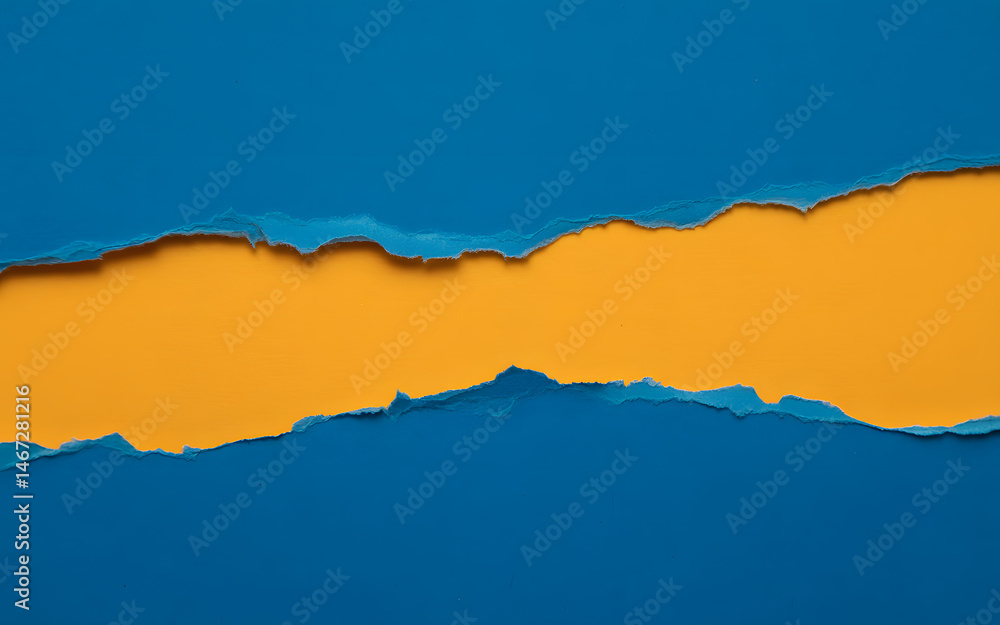 Aufkleber blue paper torn to reveal bright yellow background creating an abstract and textured visual composit