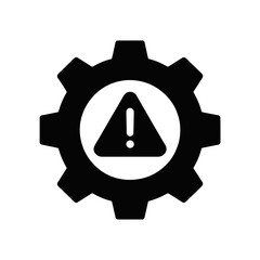 A black gear symbol contains a warning sign with an exclamation mark in its center, suggesting a caution or alert related to mechanical processes.