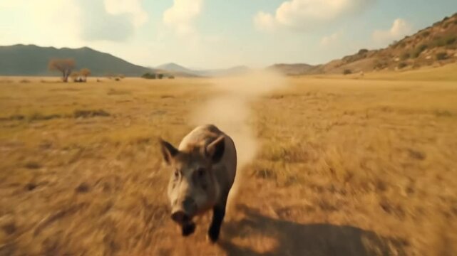 Javali corriendo por la sabana