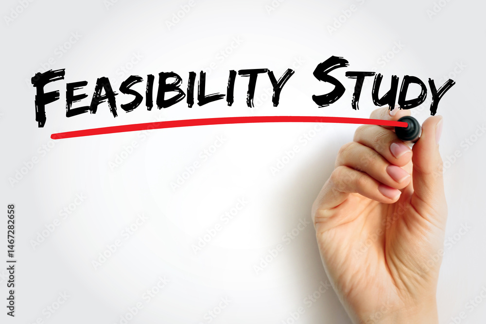 Poster feasibility study - assessment of the practicality of a proposed project or system, text concept for