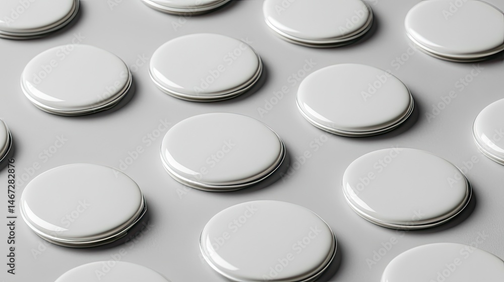 Poster multiple different sized badges mockup on a grey background for promotional use