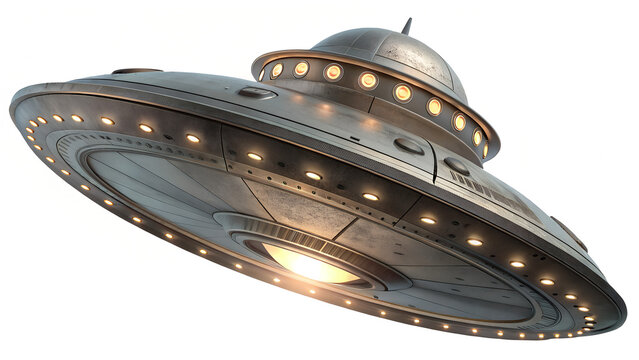 "Flying Saucer Isolated on Clean White Background &ndash; UFO Spacecraft with Copy Space"
