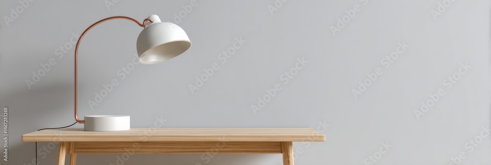 Aufkleber desk lamp illuminating a minimal table in a modern interior setting during daytime generative ai