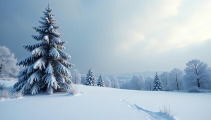 Winter wonderland scene Grey sky, snow covered ground, frosted trees , earth, december
