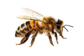 Detailed macro shot of a honey bee on a transparent background vector, showcasing its intricate anatomy and the concept of pollination
