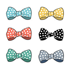 Cute bow tie. Set of vector illustrations of colorful polka dot bows isolated on white background.