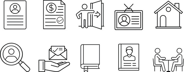 Job and Recruitment Line Icons  Editable Vector Set for Resume, Interview, Hiring, HR, Profile, and Office Use  Minimal Outline Style Perfect for Career and Employment Projects.