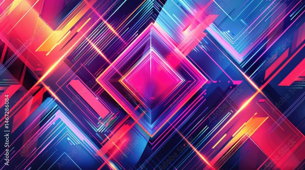 Poster abstract vibrant geometric fractal shapes on surface of contemporary design express scene of seamles