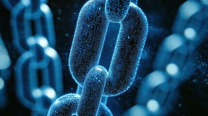 Digital interconnected chain with glowing particles symbolizing secure blockchain network representing future financial digital transformation