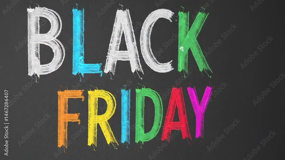Poster colorful black friday text written on a blackboard changes colors, creating a vibrant and dynamic an