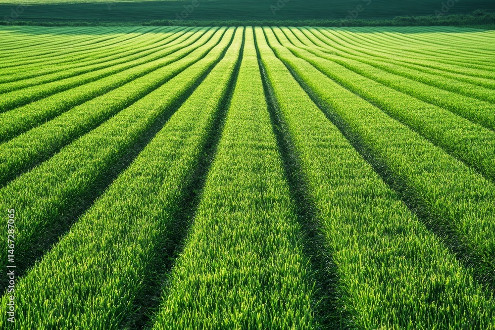 Poster a large field of green grass with a few trees in the background