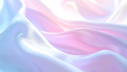 Fototapeta premium Gentle Satin Flow: Abstract macro shot of delicate satin fabric, the flowing folds create a captivating display of light and shadow, painted in dreamy pastel hues.