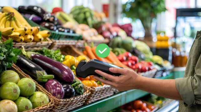 Contactless payment at the vibrant produce market with a seamless experience