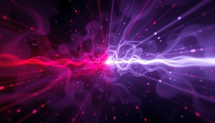 Fototapeta premium high contrast abstract energy lights â€“ intense streaks of red and white piercing through a dark purple fog.