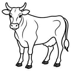 Cow vector illustration on white background, silhouette, line art, outline, icon black and white