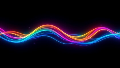 electric rainbow waves on black background &acirc;&euro;&ldquo; bold rainbow lines with a vivid neon glow on a pitch dark base.