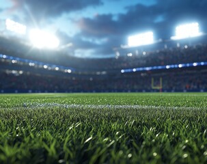 A football field with a large crowd of people watching the game
