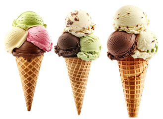 Triple Scoop Ice Cream Cones: A Delightful Trio of Flavors in Crispy Cones