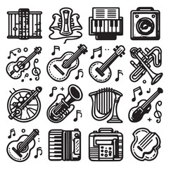 vector collection of musical instrument icon clipart in editable line style