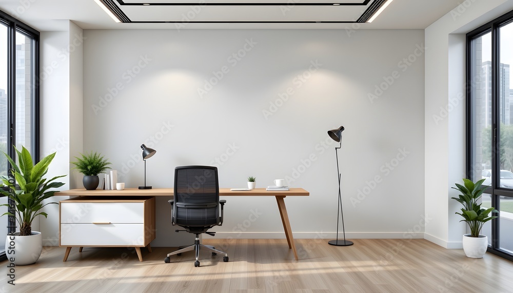 Poster stylish modern office with a beautiful view creating a professional and inviting atmosphere