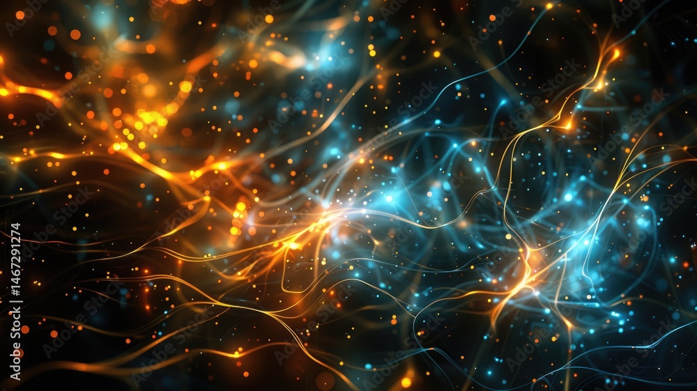 Poster abstract picture of colorful particle with sparkle electric style design connect become energy struc