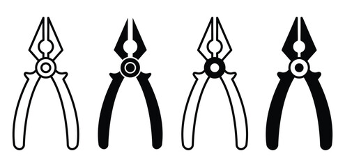 Pliers Tools Assortment Featuring Black and White Vector Designs for Professional Usage