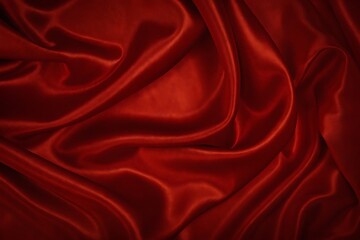 Obraz premium Red silk satin background. Beautiful soft wavy folds on smooth shiny fabric. Anniversary, Christmas, wedding, valentine, event, celebration concept. Red luxury background with copy space for design.