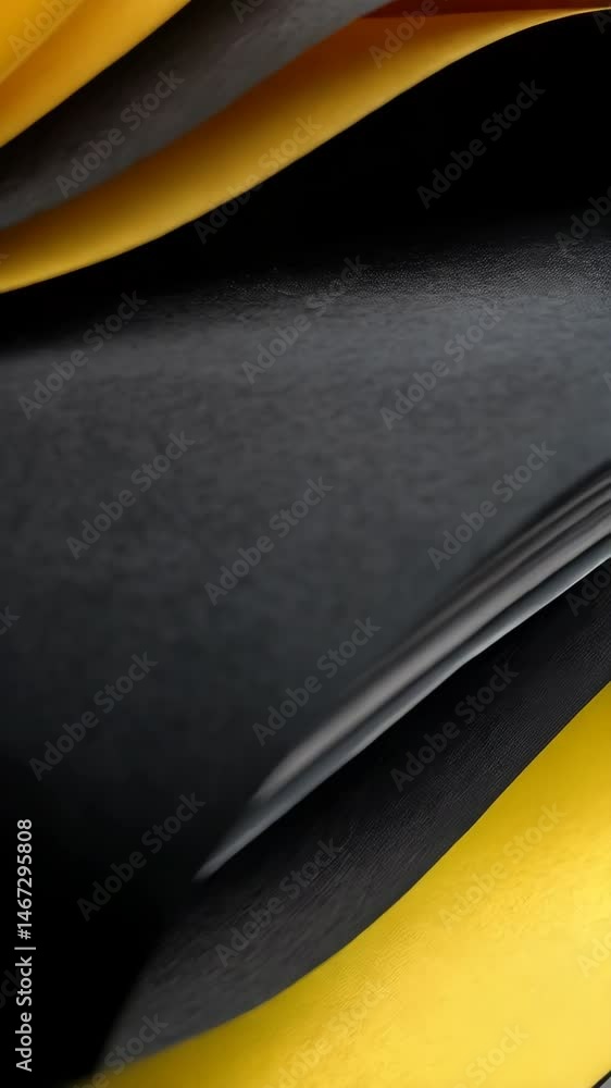Poster abstract arrangement of yellow and black textured paper sheets with depth creating wave-like pattern
