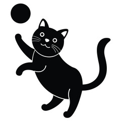 Playful Black Cat Reaching for a Ball A Simple Illustration