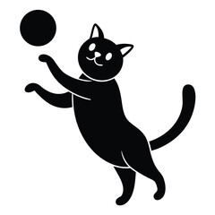 Playful Cat Catching Ball A Simple Black and White Illustration