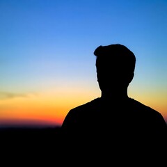 Man Silhouette Sunset Landscape.