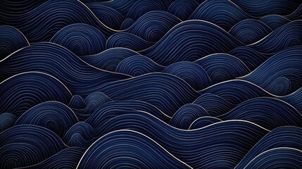 Fototapeta premium Minimalist Japanese Wave Pattern in Deep Indigo