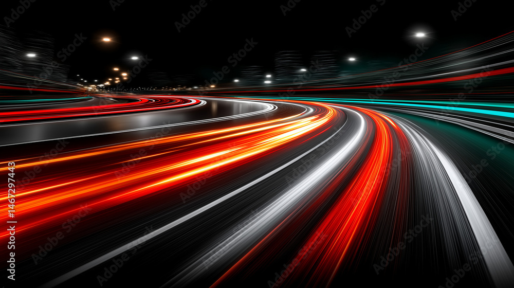 Poster nighttime highway traffic: capturing the dynamic essence of urban transit with the trails of light f