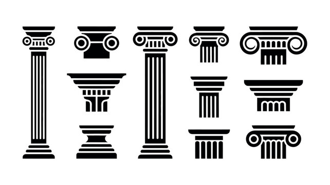Ancient Greek Roman Column Capital Architecture Icon Set
