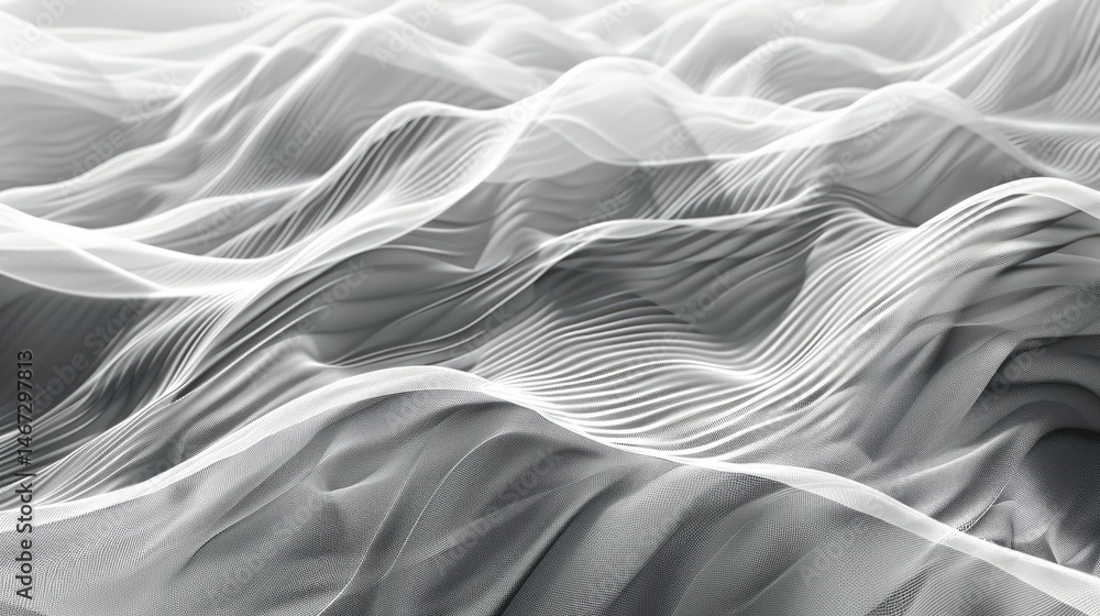 Poster abstract white flowing waves resembling fabric. background image of 3d rendering art with wavy textu
