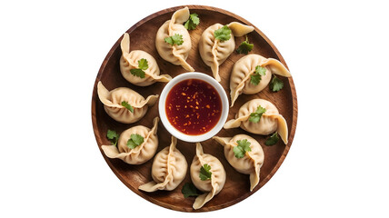Traditional steamed dumplings Khinkali with Tomato and Tartar sauce