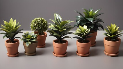 Fototapeta premium Potted Plants Home Decor Terracotta Pots with Various Green Houseplants