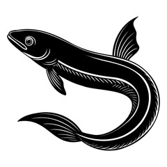 Eel Fish black vector silhouette on a transparent background