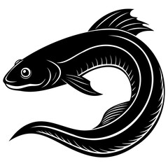 Eel Fish Black Vector Silhouette Isolated on Transparent Background