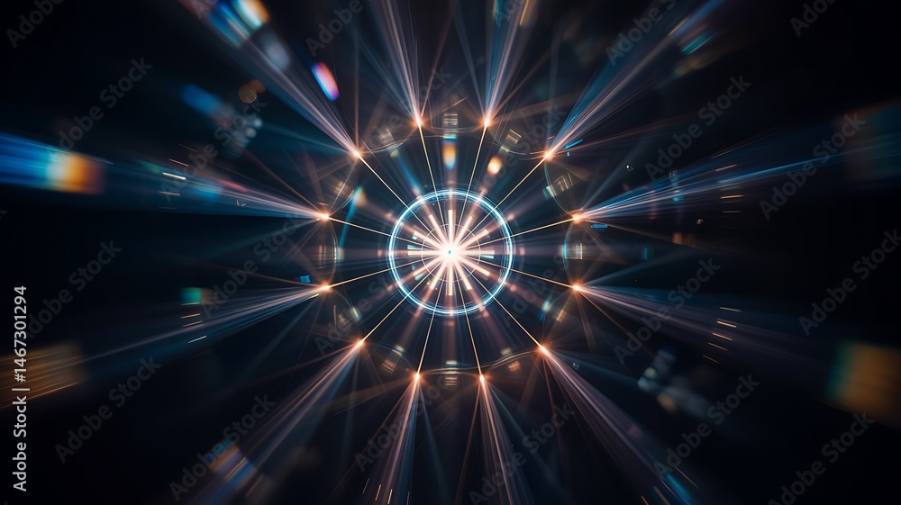 Poster abstract light burst with circular glow technology and geometric design concept for futuristic backg