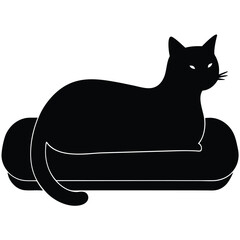 Black Cat Silhouette Resting on a Pet Bed Elegant Vector Illustration