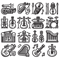 vector collection of musical instrument icon clipart in editable line style